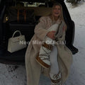 Belted Faux Mink Fur Coat Women 2026 Winter Beige Gradient Furry Fur Jacket Luxury Brand Hooded Warm Outerwear Overcoat