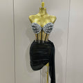 Sexy Sparkly Diamonds Two Pieces Top Skirt Set Women Celebrity Birthday Evening Party Club Stage Nightclub Performance Costume