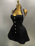 Women Black Sexy Off the Shoulder Shinning Crystal Bodycon Bandage Long Dress Gloves Elegance Celebrate Evening Party Dress