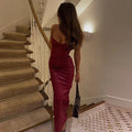 Sexy Leather Red Long Dress Women's Luxury Off Shoulder Corset Bandage Dresses Evening Party Burgundy Wedding Guest Brown Black