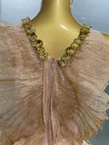 Sexy Shining Gold Crystal Transparent Wings Mini Dress 2025 Women Birthday Party Bar Nightclub Singer Stage Performance Costume