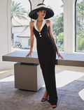 Black Color Women Sexy Halter Backless V-Neck Bodycon Long Bandage Maxi Dress High Street Elegant Evening Party Wear