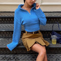 Women Half Zip Mock Neck Cropped Pullover Sweater Cable Knit Textured Waist-Cinching Street Y2K Autumn Winter Knitted Top