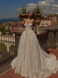 Custom Strapless Corset Lace Wedding Dress Sheer Long Sleeve A Line Bridal Gown Elegant Sweep Train Formal Evening Outfit