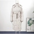 Warm Stand Neck Cotton Long Coats Women Elegant Single Breasted Zipper Belt Lace Up Outwear Female Winter Chic High Streetwear