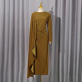 Fashion Temperament Maxi Dress for Women O Neck Spliced Shawl Long Sleeve High Waist Spliced Zip Evening Dress Female Autumn