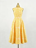 New Embroidery Elegant Yellow Midi Dresses For Women O Neck Sleeveless High Waist Temperament Female Fashion Style Dress