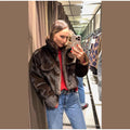 Women's Brown Faux Fur Cropped Jacket Fashion Stand Collar Single Breasted Pocket Casual Coat Lady 2026 Spring Chic Outerwear