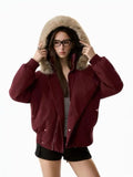 Fashion Faux Fur Trim Hooded Cotton Coat Women Asymmetric Zip Long Sleeve Puffer Jacket Female Winter Daily Warm Outfits 2026