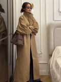 Stylish Solid Stand Collar Button Front Loose Maxi Trench Coat Batwing Long Sleeve Outerwear Women Autumn Daily Office Wear New