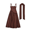Elegant Ribbon Corset Long Dress For Women Slip Slit Maxi Dresses Evening Bridesmaid Wedding Guest Olive Green Black Cocktail