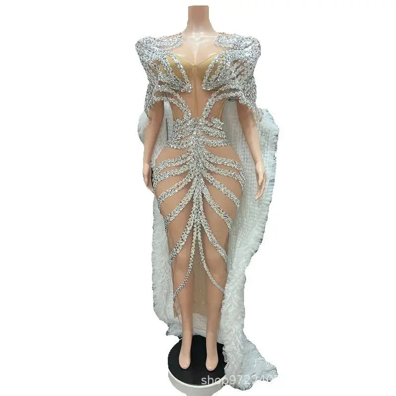Spring Fashion Mesh Shawl Hip Wrap Dress Company Annual Meeting Host Performance Dress Party Vestidos De Noche De Lujo De Fiesta