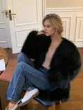 Beige Fluffy Faux Fur Jacket Women Long Sleeve Open Front Warm Cozy Coat Fall Winter Party Daily Streetwear Trendy Outerwear New