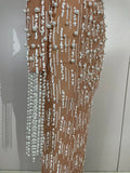 Luxury Sexy Pearl Beading Chain Long Sleeve Bodycon Long Dress Elegant Celebrity Evening Party Club High Quality Birthday Dress