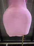 Pink Color Women Sexy Strap Bodycon Mini Bandage Dress Nightclub Party Celebrate Birthday Fashion Cocktail Outfit Clothing