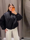 High Street Women's Bomber Jacket Coat Loose Fit Stand Collar Long Sleeve Crop Tops 2026 New Lady Outerwear Casual Daily Outfit