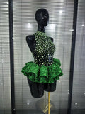 Shining Green Sequins Women Sexy Mesh See Through Bodycon Bodysuit Celebrate Nightclub Party Performance Costumes Stage Wear