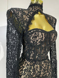 Sexy Black Lace High Neck Hollow Out Design Bodycon Mini Dress Women Long Sleeve Evening Party Club Bar Cocktail Celebrity Gowns