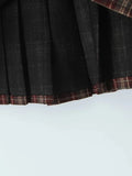 Edgy Street Style Plaid Mini Skirts for Women Low Waist Metal Ring Accent Pleated Hem for Vintage Music Festival