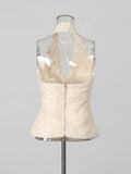 Sexy Deep Neck Backless Vest for Women Halter Sleevless Slimming Asymmetric Hem Ruched Fabric for Luxury Nighclub