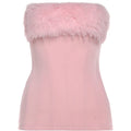 Christmas Furry Strapless Tops Women Patchwork Sexy Long Gloves Matching Birthday Luxury Classic Midnight Clubwear
