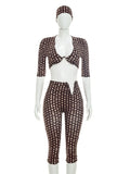 Polka Dot Print 3-Piece Set Women Headband+v-Neck Crop Tops+v-Waist Short Summer Fashion Classic Hottie Streetwear