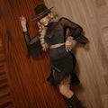Sexy Mesh Sheer Rhinestone Two Piece Set Women Skirts Suits Crop Top and Mini Skirt Night Club Party Outfits Matching Set