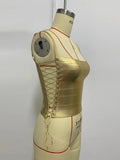 Sexy Solid Bandage Women Top Stripe Sleeveless Slash Neck Female Crop Tops Side Lace-Up Top 2026 Summer All-Match Lady