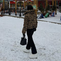 Women Leopard Print Hooded Ski Suit Set Waterproof Windproof Snow Jacket Pants Two Piece Outfit Winter Snowboard Skiing Costume