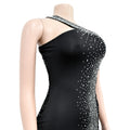 Women's Sexy One Shoulder Elegant Rhinestone Birthday Maxi Split Dress Sparkly Hot Drilling Bodycon Party Night Clubwear