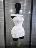 White Color Women Slash Neck Off the Shoulder High Stretch Bodycon Mini Dress Nightclub Party Celebrate Birthday Clothing