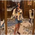 Colorful Flower Printed Pattern Cardigan Women O Neck Long Sleeves Patch Pockets Loose Short Coat Women Daily Commute Outwear