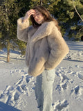 Solid Faux Fur Lapel Women's Coat Luxury Gradient Cropped Fluffy Fur Jacket Coat Winter Thicken Outerwear High Street