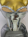 Sparkly Gold Sequin Sexy Top Two Pieces Set 2025 Women Celebrate Party Birthday NightClub Performance Dancer Show Stage Outfit