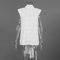 Romantic Dates White Dot Print Tank Top for Women Bow Neck Sleeveless Back Slit Design Slimming for Office Commute