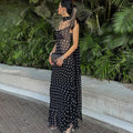 Elegant Polka Dot Long Dress Summer Scarf Ribbon Ruffle Halter Pleated Dress Luxury Sleeveless Women's Evening Dresses