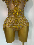 Women Sexy See Through Crystal Bodysuits Luxury Birthday Dancer Stage Performance Wear Mesh Sparkly Rhinestone Nightclub Outfit