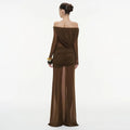Sexy Sheer Mesh Maxi Dress for Women Slash Neck Long Sleeve High Waist Patchwork Folds Slimming Dresses Female New