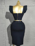 Minimalist Women New Sexy Backless Ruffles Red Bandage Two Pices Set Celebrity Evening Elegance Birthday Party Dress