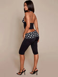 Patchwork 2-Piece Set Women Backless Halter Low-Neck Vest+Folds Elastic Waist Short Fashion Polka Dot Print Suits