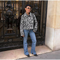Women Chic Zebra Print Faux Fur Cropped Jacket Lapel Collar Single Breasted Warm Short Coat Autumn Winter Fashion Street Jackets