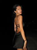 Elegant Satin Lace Long Dresses Women's Slip Backless Bandage High Slit Prom Maxi Dress Evening Party Night Out White Black