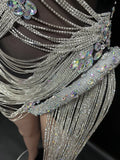 Dress Manufacturer Small Orders Shinny Diamond Tassel Chain Bodycon Mini Dress Woman Sexy Runway Mujer Ropa