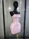 Pink Foil Color Women Sexy Strap Bodycon Mini Bandage Dress Nightclub Party Celebrate Birthday Girls Vacation Outfit Wholesale