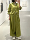 Solid Spliced Buttons Two Piece Set Female Stand Collar Long Sleeve Top Retro Chinese Women's Trousers Sets Fashion