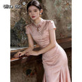 Olive Girl Romantic Qipao for Garden Wedding 2026 Fairycore Photoshoot Everyday Wear S-XXL XS-3XL Plus Size Romantic Garden Party Editorial Not Costume Qipao Cheongsam Chinese Dress Chinese Heritage Fashion Women