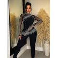 Women Diamonds Hot Rhinestones Mesh See Though Long Sleeve Stretch Jumpsuit Party Evening Playsuit One Piece Set