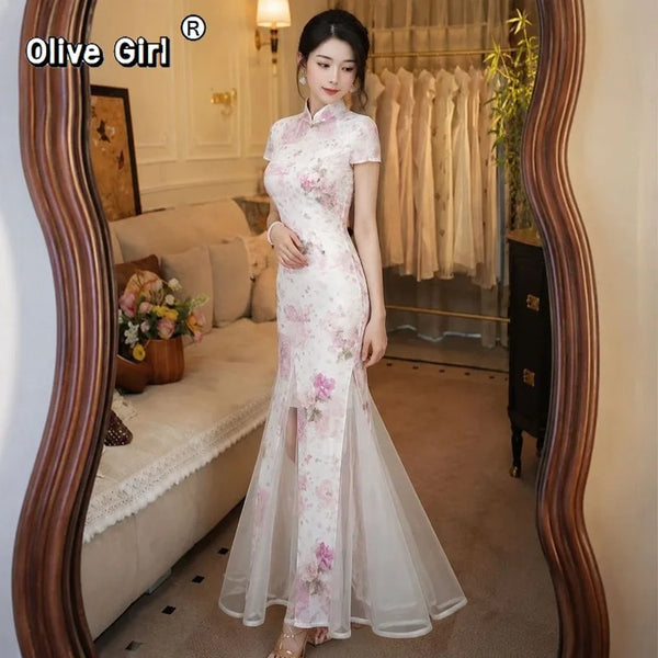 Olive Girl Pink Embroidered Qipao for Garden Wedding 2026 Fairycore Photoshoot Everyday Wear S-XXL XS-3XL Plus Size Embroidered Romantic Garden Party Editorial Not Costume Qipao Cheongsam Chinese Dress Chinese Heritage Fashion Women