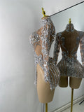 Sparkly Sequins  Gold Silver Mini Dress Women Sexy Split Nightclub Party Performance Dresses Birthday Celerbity Stage Outfit
