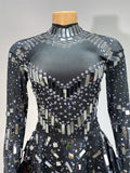 Luxury Sequins Long Sleeve Mini Dress Women Sexy Spandex Performance Dance Costume Party Celebrate Night Club Stage Outfit